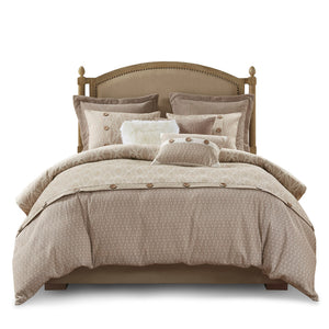JLA Home Madison Park Signature - 8 Oversized Jacquard Comforter Set with Geometric Taupe Ivory Design, Plush Duvet Insert & Pillows 110 L x 96 W x 1.5H MPS10-485