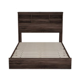 English Elm Queen Size Wooden Platform Bed With Storage Headboard,American Country Style Bed With Usb Charging Ports,Dark Walnut