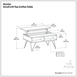 English Elm Hunter Solid Oak Lift Top Coffee Table with Hidden Storage and Iron Hairpin Legs B136P429091