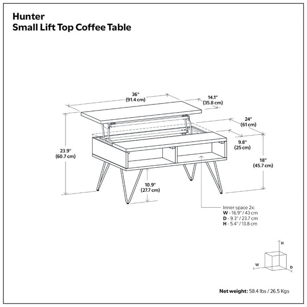 English Elm Hunter Solid Oak Lift Top Coffee Table with Hidden Storage and Iron Hairpin Legs B136P429091