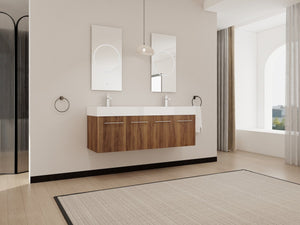 English Elm 60 Inch Wall-Mounted Bathroom Vanity With Double Resin Sink, Modern Design & Ample Storage Space W999S00250