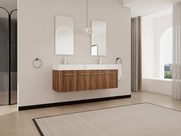 English Elm 60 Inch Wall-Mounted Bathroom Vanity With Double Resin Sink, Modern Design & Ample Storage Space W999S00250
