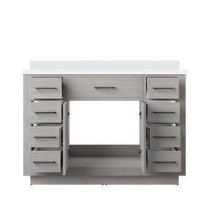 English Elm White Oak 48" Single Bath Vanity With White Quartz Top - Elegant Storage, Soft-Close Doors & Drawers B2731P257719-GIGA