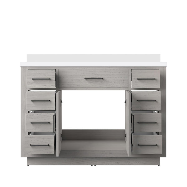 English Elm White Oak 48" Single Bath Vanity With White Quartz Top - Elegant Storage, Soft-Close Doors & Drawers B2731P257719-GIGA