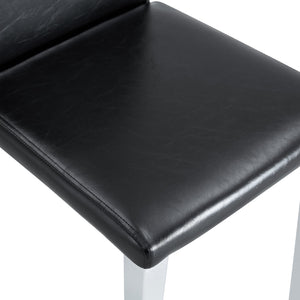 English Elm Four PU dining chairs with sleek silver metal legs, ergonomic PU seats, anti-slip feet, easy assembly, modern minimalist style Black+Silver W1151P269018