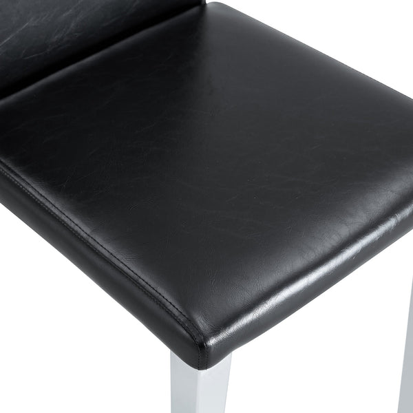 English Elm Four PU dining chairs with sleek silver metal legs, ergonomic PU seats, anti-slip feet, easy assembly, modern minimalist style Black+Silver W1151P269018
