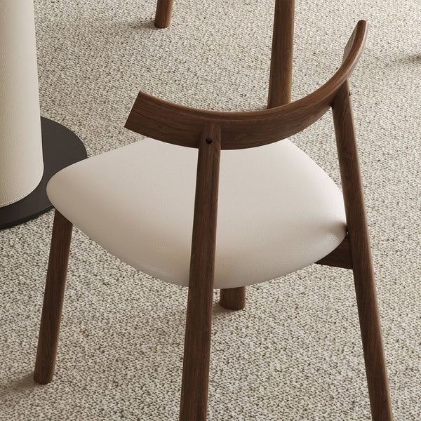 English Elm Set of 2 Armless Wood Dining Chairs Leather Cushioned Ergonomic Curved Back Dark Walnut W2700P388273