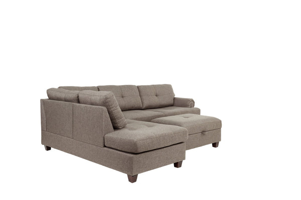 English Elm Contemporary Three Piece Sectional Sofa Set with Nailhead Trim and Storage Ottoman B011S01053