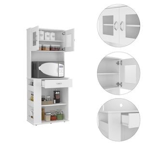 English Elm Capienza 66" White Pantry Cabinet with Double Top Doors, Drawer, Two Shelves & Three Side Racks B20091899