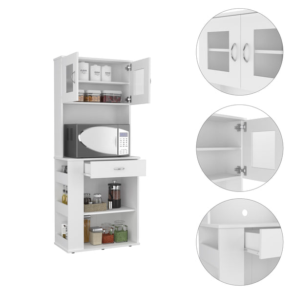English Elm Capienza 66" White Pantry Cabinet with Double Top Doors, Drawer, Two Shelves & Three Side Racks B20091899