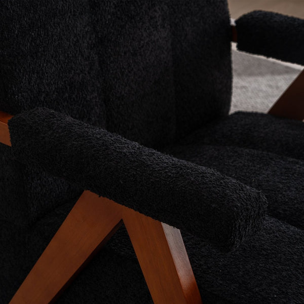 English Elm Mid-century Modern Chenille Lounge Chair Set Oak Frame Cloud Silhouette Living Room Black W1170S00051