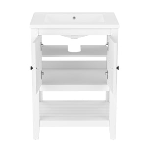 English Elm 24" Modern Sleek Bathroom Vanity with Ceramic Sink, Solid Wood Frame, Waterproof Finish and Open Shelf Storage White N725P246473K