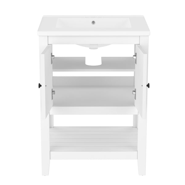 English Elm 24" Modern Sleek Bathroom Vanity with Ceramic Sink, Solid Wood Frame, Waterproof Finish and Open Shelf Storage White N725P246473K