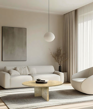 English Elm Glod Yellow Beige Marble Coffee Table – Elegant Natural Stone Accent For Living Room Décor, 27.6" W1696P262764