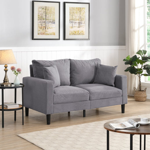 English Elm 57 High-Resilience Loveseat Sofa with Sturdy Wooden Frame, Corduroy Upholstery, Space-Saving Two-Seater Comfort Light Gray 32.09 L x 25.98 W x 15.55 H W2297P264496