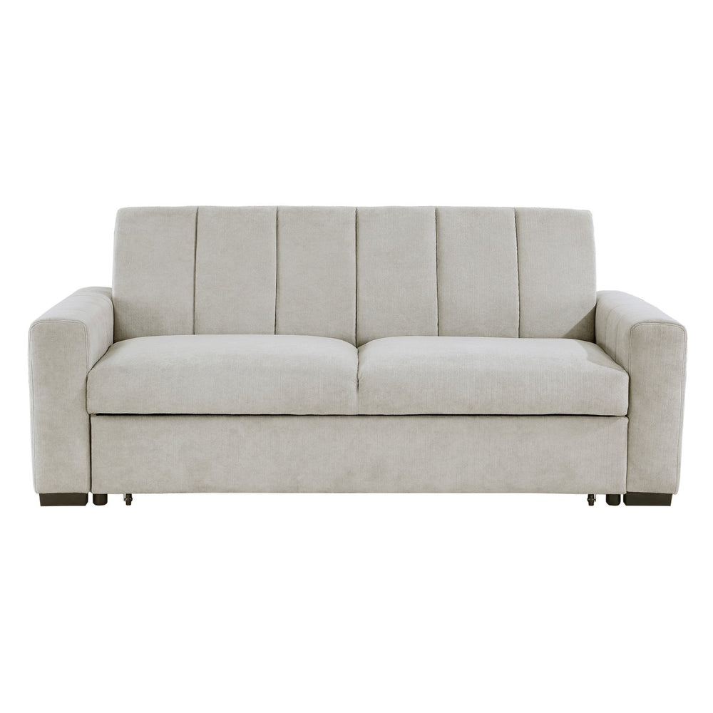 English Elm Transitional Michah Convertible Sofa with Pull-Out Bed Light Gray Textured Fabric Solid Wood Frame B011S01527