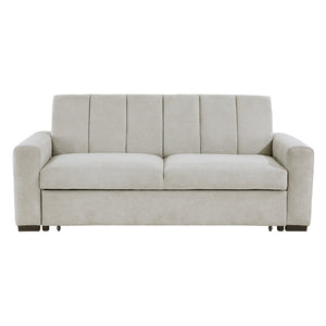 English Elm Transitional Michah Convertible Sofa with Pull-Out Bed Light Gray Textured Fabric Solid Wood Frame B011S01527