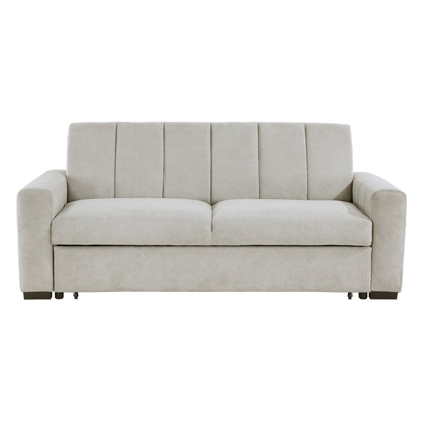 English Elm Transitional Michah Convertible Sofa with Pull-Out Bed Light Gray Textured Fabric Solid Wood Frame B011S01527