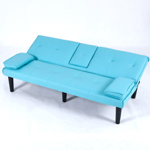 English Elm The 67-inch PVC multi-functional sofa bed with cup holder and one-click fold, space-saving comfort for guests Blue W3371P347652