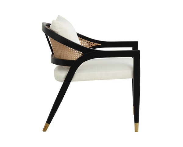 Sunpan Kirsten Lounge Chair - Coastal Elegance with Rattan Backrest & Matte Black Frame for Every Space Linoso Ivory
