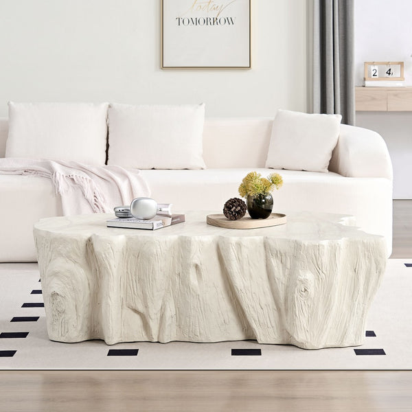 English Elm 48.62 Inch Organic Sculptural Fiberglass Coffee Table Ready to Use Modern Living Room W876P401274
