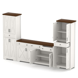 English Elm 66 Inch Entertainment Center with Tempered Glass Open Closed Storage for Living Room White+Walnut W1162P313311