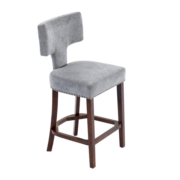 English Elm Mid Curved Backrest Bar Stools Set of 2 with Copper Nail Trim, High-Density Foam & Walnut Legs Gray W1143P296348