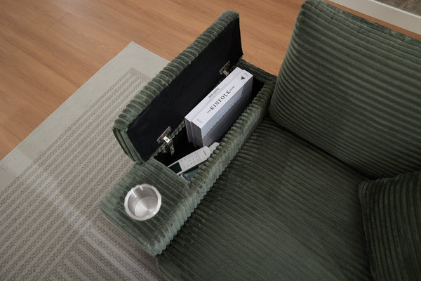 English Elm Corduroy Chaise Lounge Sofa With Movable Ottoman, Cupholders, Storage & Detachable Cushions W2120S00005-GIGA