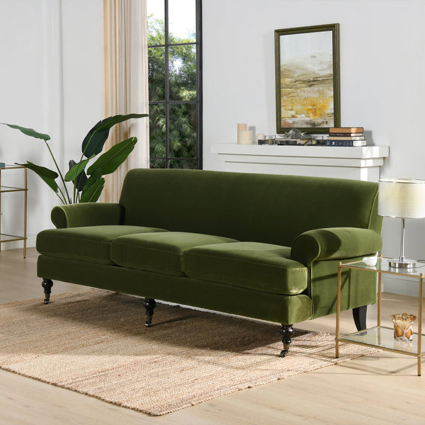 English Elm Jennifer Taylor Home - Alana Lawson Three-Cushion Olive Green Velvet Sofa - Timeless Elegance & Easy Care Comfort B2719P238314