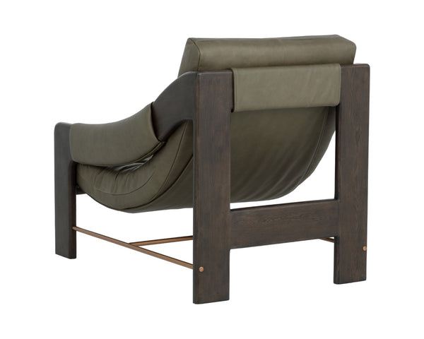 Sunpan RAFFERTY Lounge Chair - Luxurious Dark Olive Leather with Solid Oak Frame and Brushed Gold Accents Green 112678