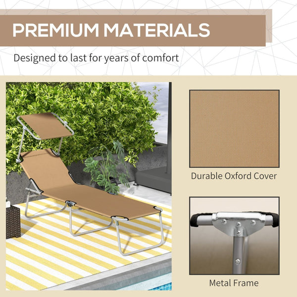 English Elm Outsunny Folding Chaise Lounge with Shade Canopy Oxford Fabric Recliner for Camping W2225P200947