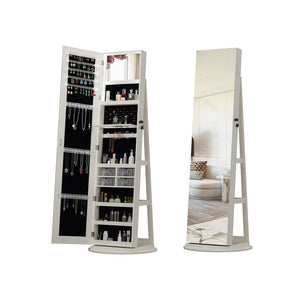 English Elm 360°swivel Jewelry Armoire with Lighted Interior Full Length Mirror Lockable White W3406P411303