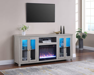 English Elm Emerson 70 Inch Fireplace Tv Stand with Led Accents Electric Heater and Media Storage Light Gray B2749P413266