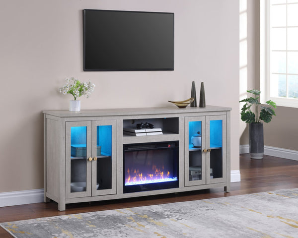English Elm Emerson 70 Inch Fireplace Tv Stand with Led Accents Electric Heater and Media Storage Light Gray B2749P413266