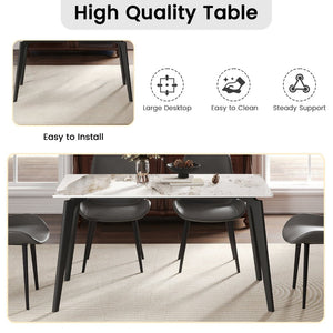 English Elm 55.12" Modern Artificial Stone Dining Table With Black Metal Legs - Seats 6, Easy Maintenance & Chic Design P1 W1535S00511-GIGA