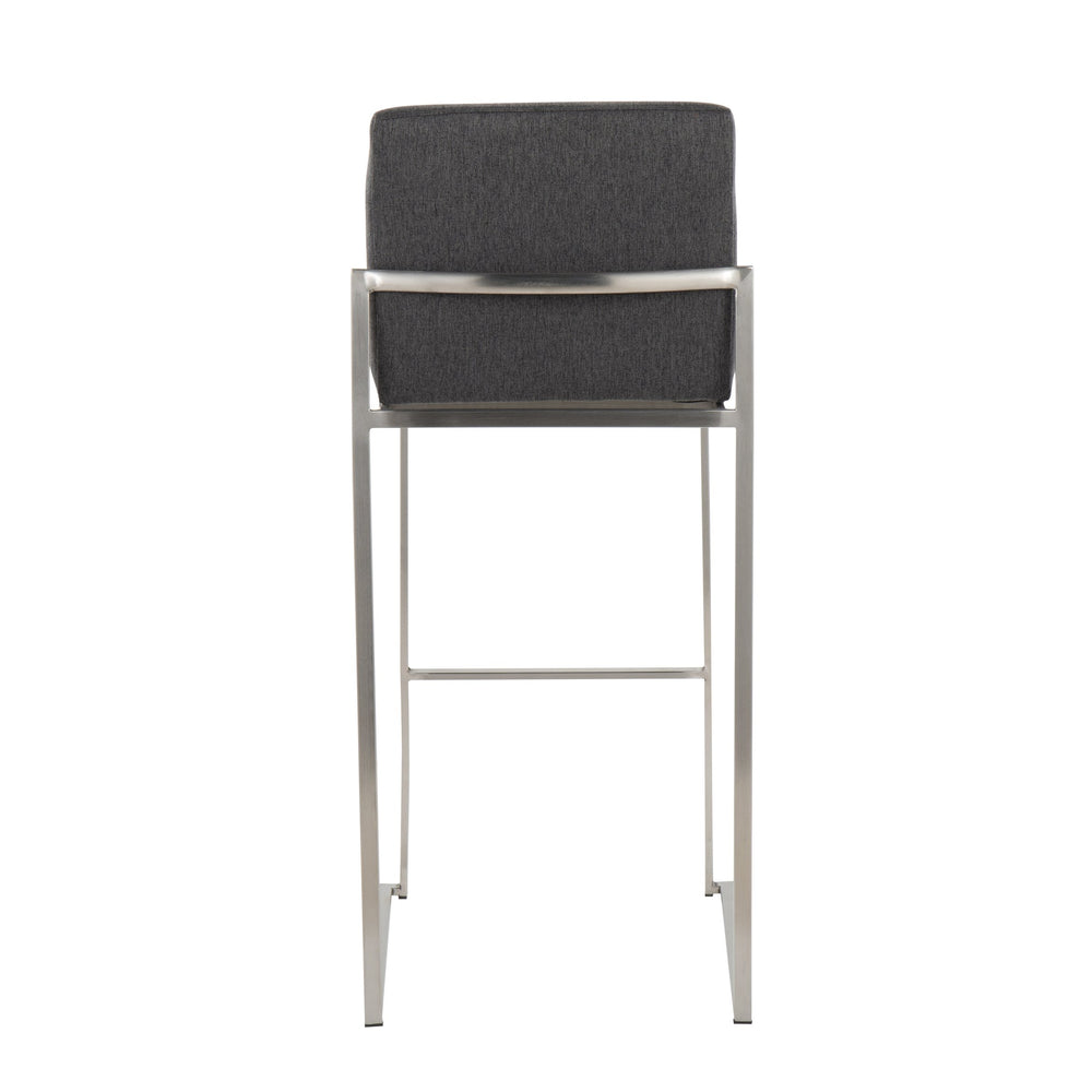 English Elm Fuji 30" High Back Barstool Set Of 3 - Stylish Charcoal Fabric & Stainless Steel For Modern Spaces B202P222199