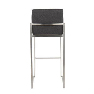 English Elm Fuji 30" High Back Barstool Set Of 3 - Stylish Charcoal Fabric & Stainless Steel For Modern Spaces B202P222199