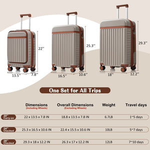 English Elm Luggage 3 Piece Abs Hard Shell Set with Usb Port Front Access and Spinner Wheels Khaki N726P307555K