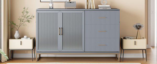 English Elm Murphy Queen Wall Bed with Frosted Glass Cabinet Facade Gold Legs Pine Frame Gray N820S00028E