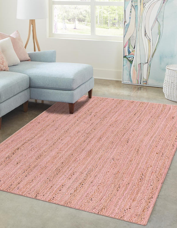 Unique Loom Braided Jute Dhaka Hand Braided Solid Rug Light Pink,  9' 0" x 12' 2"