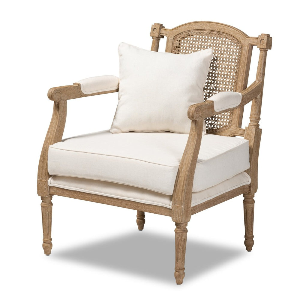 Baxton Studio Baxton Studio Clemence Ivory Armchair - French Provincial Charm with Upholstered Comfort & Rattan Back ASS1037-CC