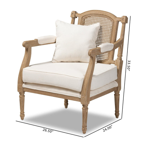 Baxton Studio Baxton Studio Clemence Ivory Armchair - French Provincial Charm with Upholstered Comfort & Rattan Back ASS1037-CC