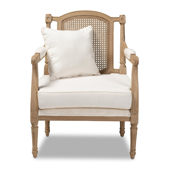 Baxton Studio Baxton Studio Clemence Ivory Armchair - French Provincial Charm with Upholstered Comfort & Rattan Back ASS1037-CC