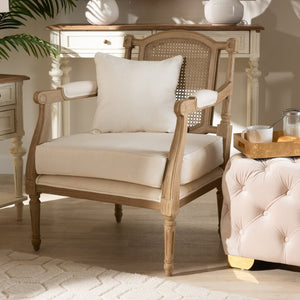 Baxton Studio Baxton Studio Clemence Ivory Armchair - French Provincial Charm with Upholstered Comfort & Rattan Back ASS1037-CC