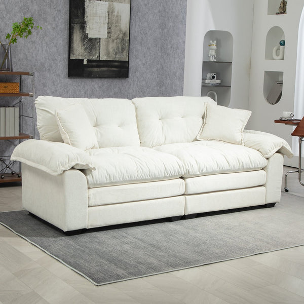 English Elm 84" Chenille Sofa Loveseat with Memory Foam & Pocket Springs, Plush Dual-Layer Comfort, Sturdy Frame Beige W676S00011