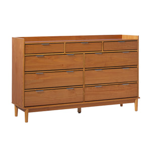 60" Solid Wood 9-Drawer Chest with Gallery Caramel BR9DRLEEDRCA-T Walker Edison