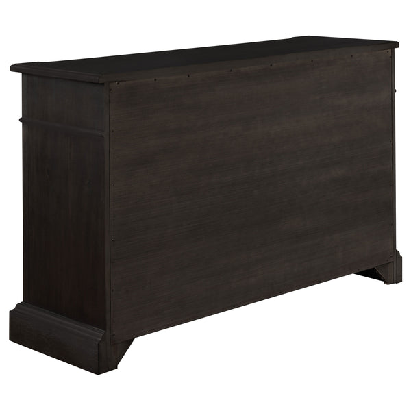 English Elm Larchmont Distressed Noir 3-drawer Server Sideboard — Dark Brown Wood, Durable Storage & Adjustable Shelves B062P353470