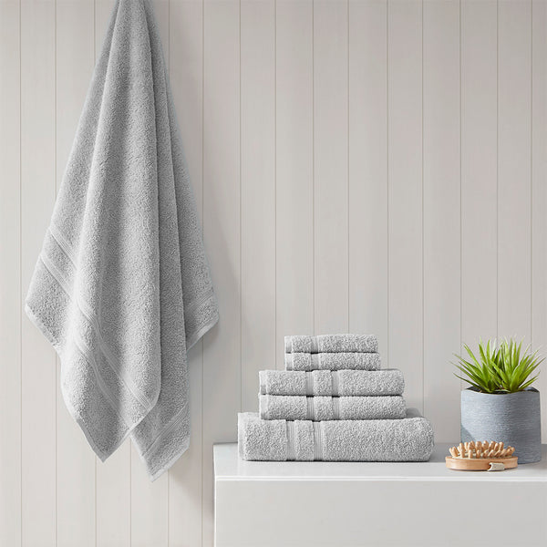 JLA Home 510 Design - 100% Turkish Cotton Aegean 6-Piece Towel Set – 500gsm lightweight, quick-dry, SILVADUR™ antimicrobial protection Grey 5DS73-0234