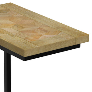 English Elm Skyler Natural C Side Table with Inlay — Handcrafted Mango Wood & Black Metal, Slide-Under Laptop Table B136P203444