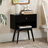 English Elm Walker Edison - Mid-Century Modern Single-Drawer Solid Wood Nightstand - Black